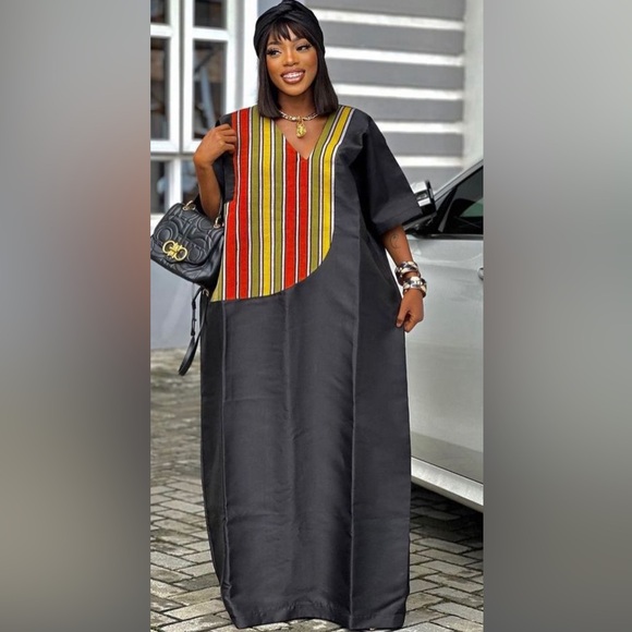 Long satin Ankara gown - Picture 1 of 3